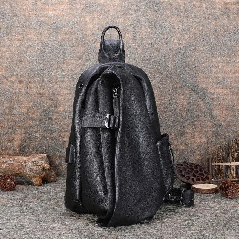 Cool Men's Leather Sling Bag Sling Pack Brown Leather Sling Backpack For Men