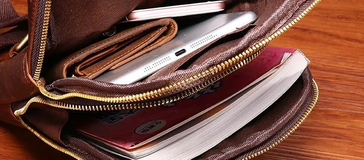 Cool Mens Red Brown Leather Chest Bag Sling Bag Crossbody Sling Bag For Men