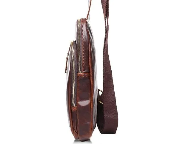 Cool Mens Red Brown Leather Chest Bag Sling Bag Crossbody Sling Bag For Men