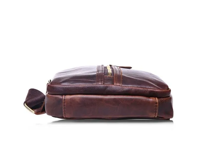 Cool Mens Red Brown Leather Chest Bag Sling Bag Crossbody Sling Bag For Men