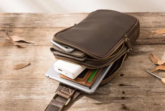 Cool Mens Sling Bag Leather Sling Bag Crossbody Sling Bag Chest Bag for men