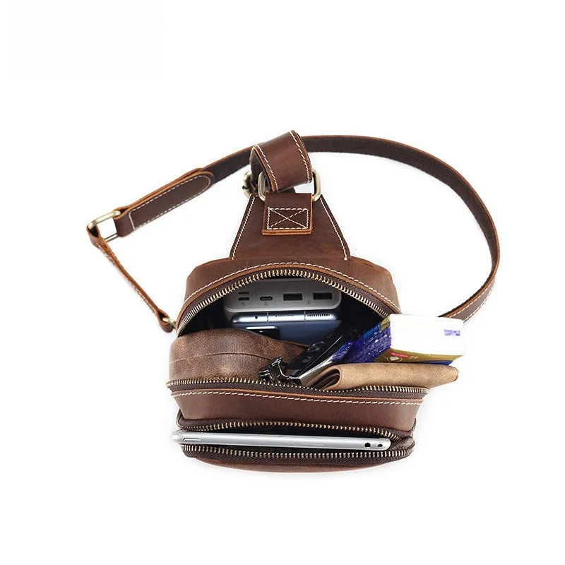Cool Mens Sling Bag Leather Sling Bag Crossbody Sling Bag Chest Bag for men