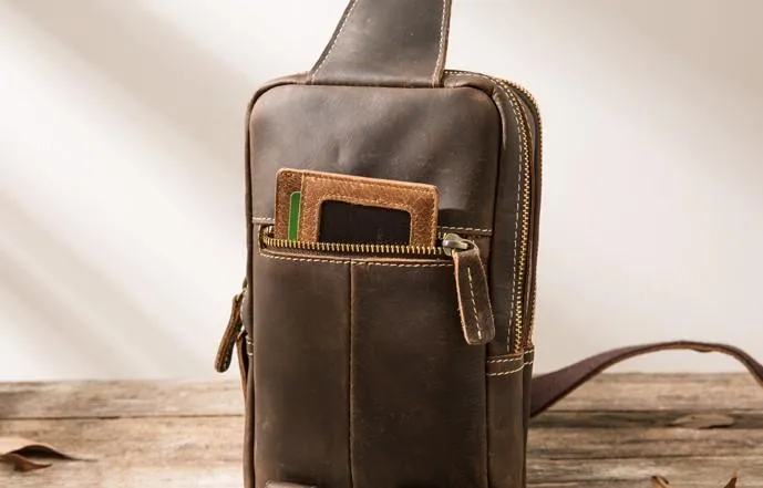 Cool Mens Sling Bag Leather Sling Bag Crossbody Sling Bag Chest Bag for men
