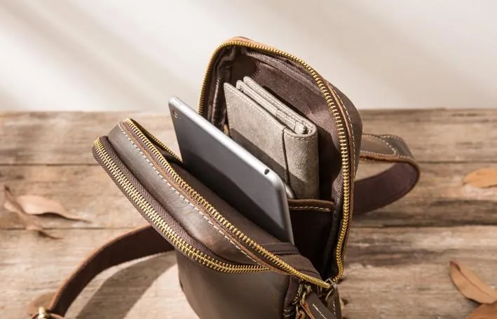 Cool Mens Sling Bag Leather Sling Bag Crossbody Sling Bag Chest Bag for men