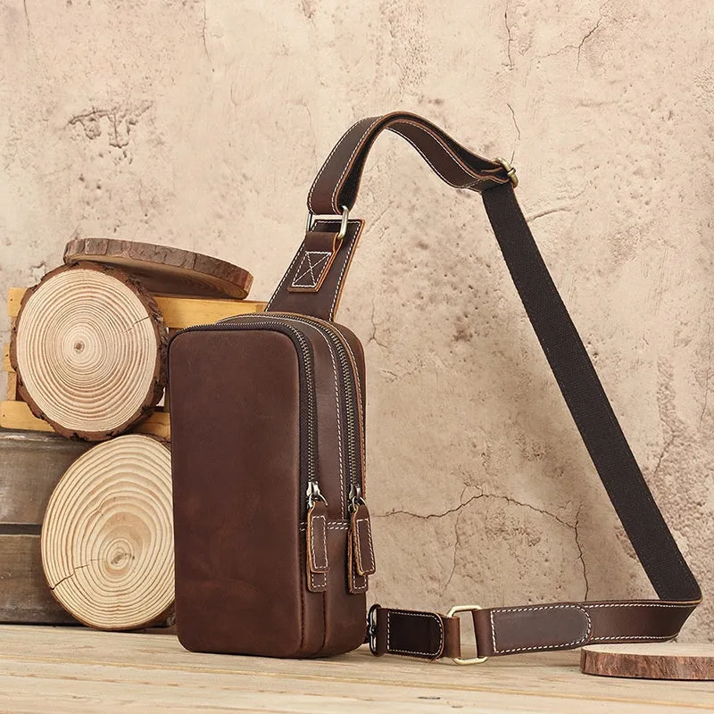 Cool Mens Sling Bag Leather Sling Bag Crossbody Sling Bag Chest Bag for men