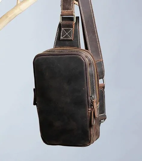 Cool Mens Sling Bag Leather Sling Bag Crossbody Sling Bag Chest Bag for men