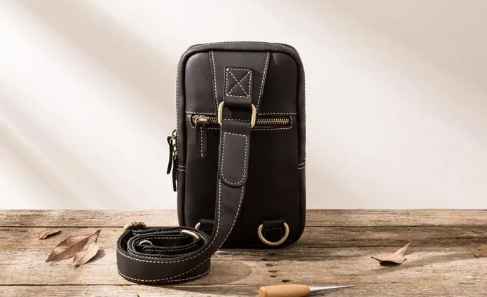 Cool Mens Sling Bag Leather Sling Bag Crossbody Sling Bag Chest Bag for men