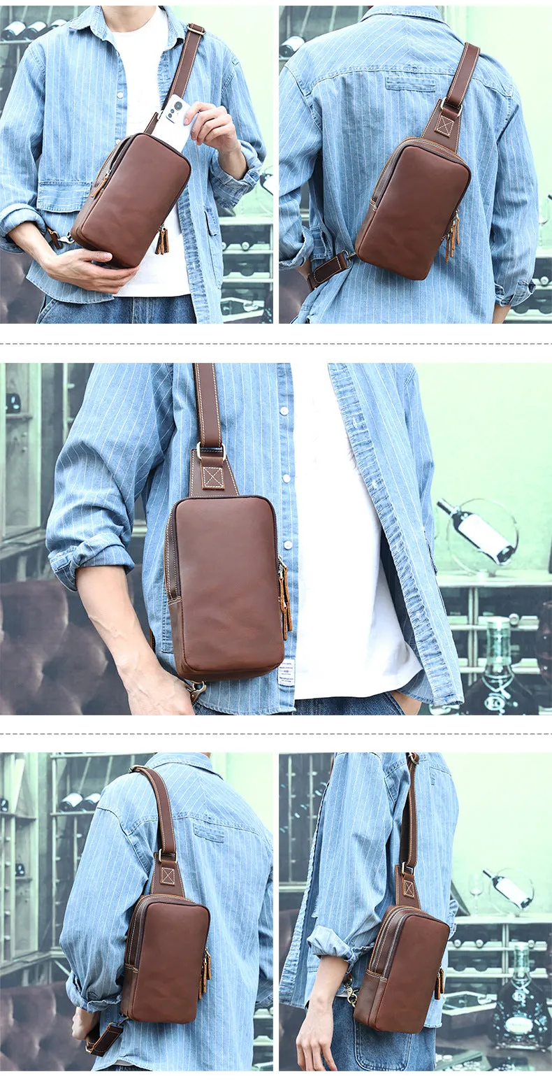 Cool Mens Sling Bag Leather Sling Bag Crossbody Sling Bag Chest Bag for men