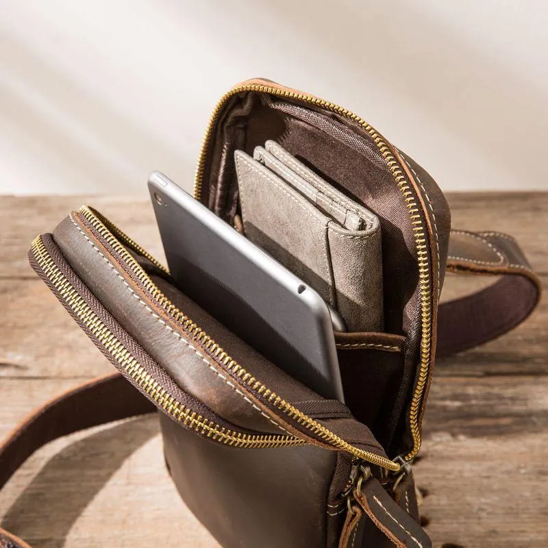 Cool Mens Sling Bag Leather Sling Bag Crossbody Sling Bag Chest Bag for men