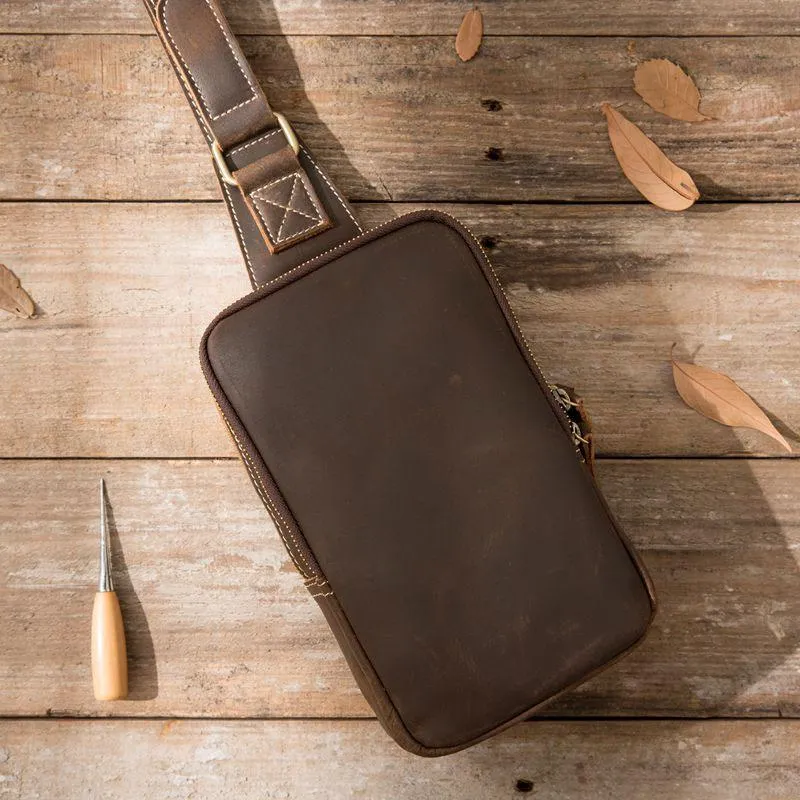 Cool Mens Sling Bag Leather Sling Bag Crossbody Sling Bag Chest Bag for men