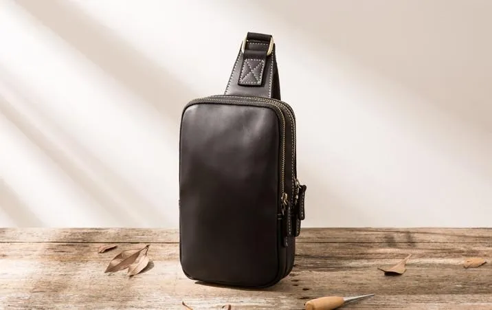 Cool Mens Sling Bag Leather Sling Bag Crossbody Sling Bag Chest Bag for men