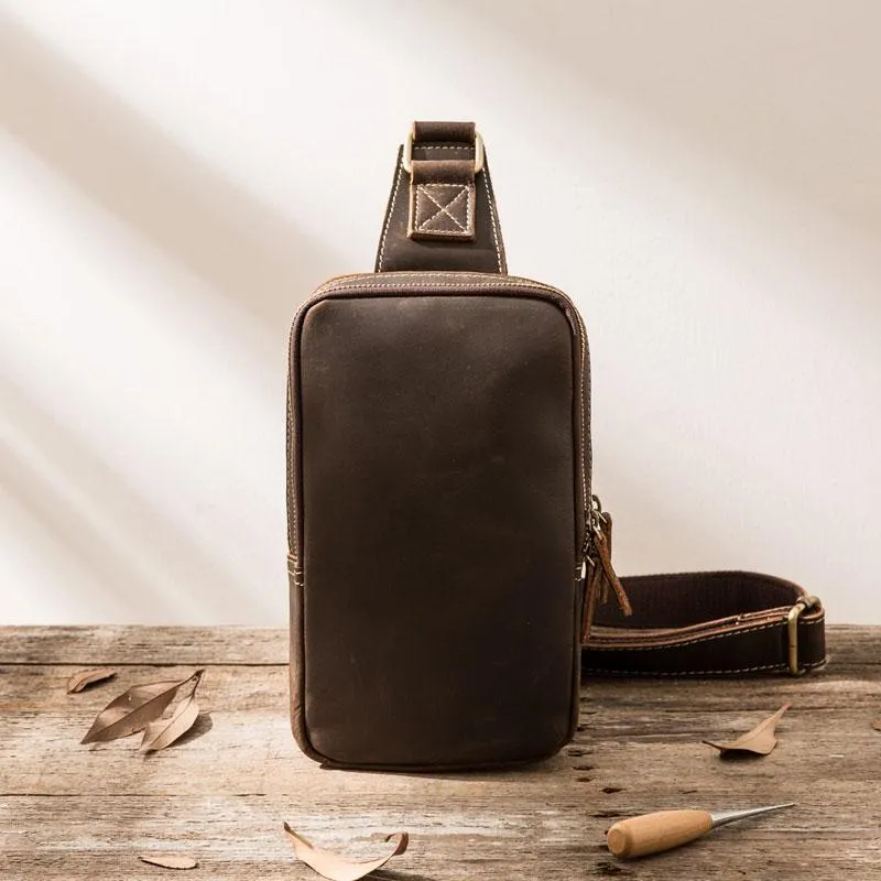 Cool Mens Sling Bag Leather Sling Bag Crossbody Sling Bag Chest Bag for men