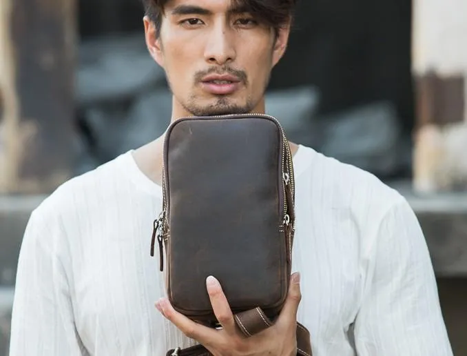 Cool Mens Sling Bag Leather Sling Bag Crossbody Sling Bag Chest Bag for men