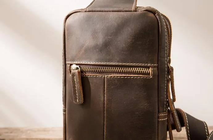 Cool Mens Sling Bag Leather Sling Bag Crossbody Sling Bag Chest Bag for men