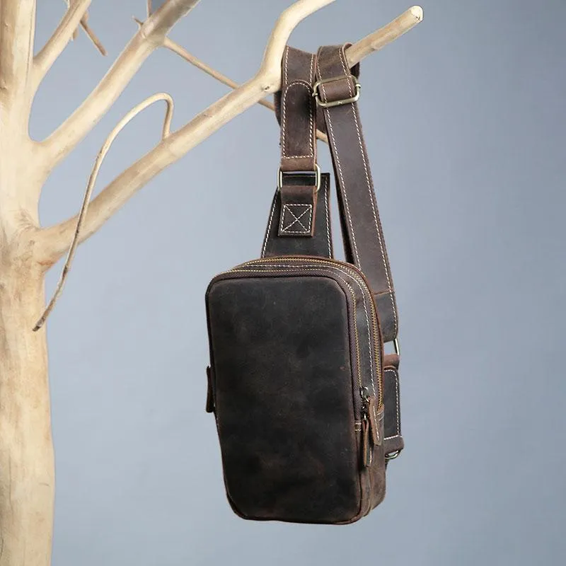Cool Mens Sling Bag Leather Sling Bag Crossbody Sling Bag Chest Bag for men