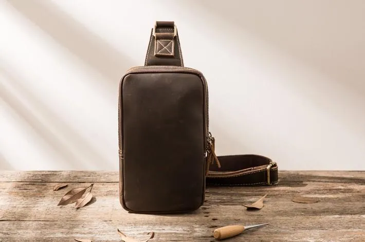 Cool Mens Sling Bag Leather Sling Bag Crossbody Sling Bag Chest Bag for men