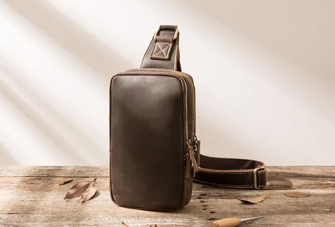 Cool Mens Sling Bag Leather Sling Bag Crossbody Sling Bag Chest Bag for men