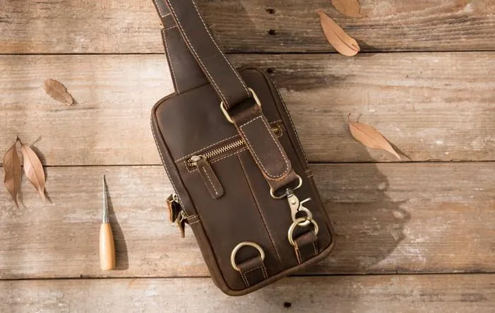 Cool Mens Sling Bag Leather Sling Bag Crossbody Sling Bag Chest Bag for men