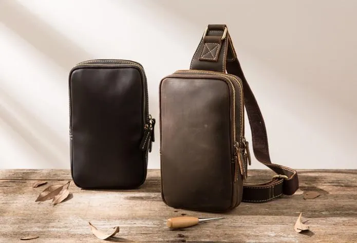 Cool Mens Sling Bag Leather Sling Bag Crossbody Sling Bag Chest Bag for men