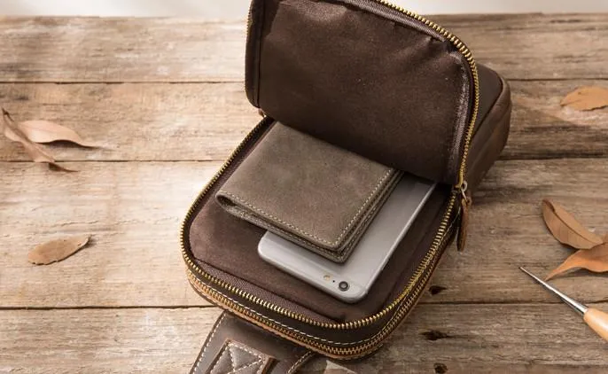 Cool Mens Sling Bag Leather Sling Bag Crossbody Sling Bag Chest Bag for men