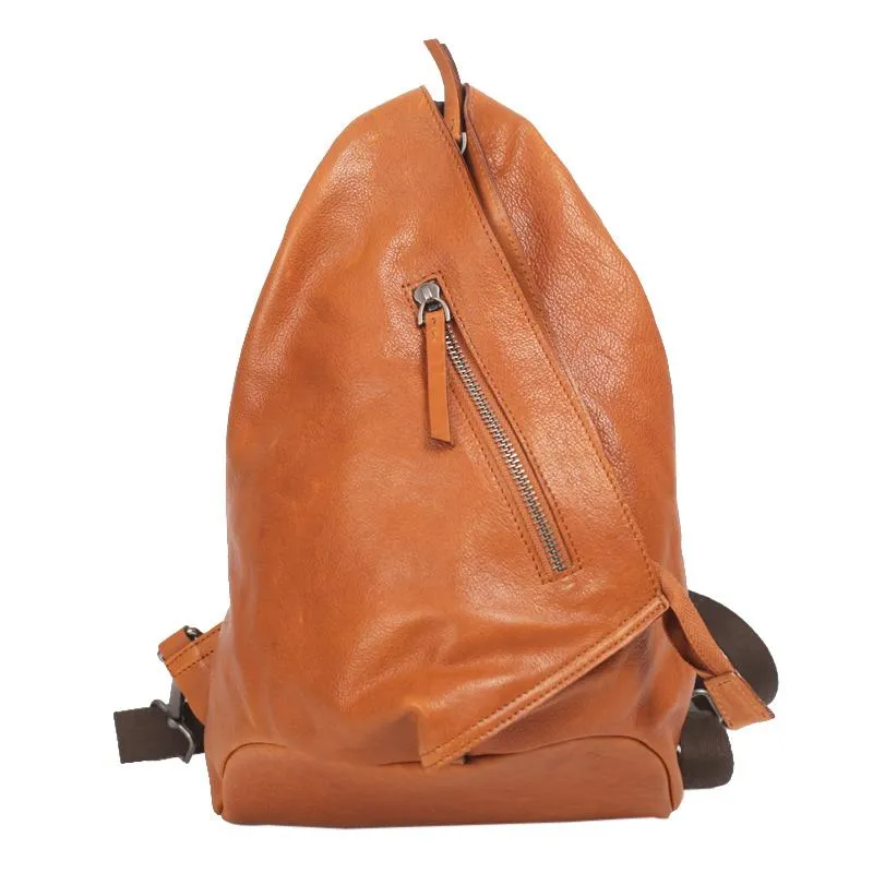 Cool Mens Womens Brown Leather Backpacks Triangel Sling Bag Black Leather One Shoulder Backpack for Womens