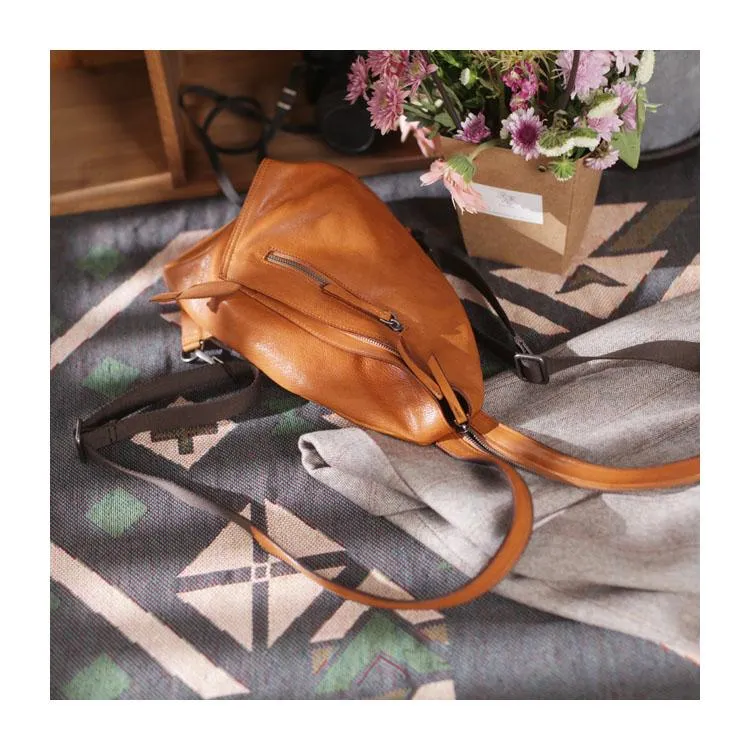 Cool Mens Womens Brown Leather Backpacks Triangel Sling Bag Black Leather One Shoulder Backpack for Womens