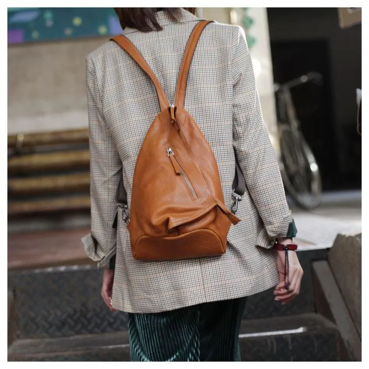 Cool Mens Womens Brown Leather Backpacks Triangel Sling Bag Black Leather One Shoulder Backpack for Womens