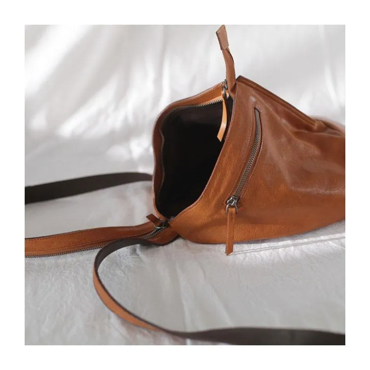 Cool Mens Womens Brown Leather Backpacks Triangel Sling Bag Black Leather One Shoulder Backpack for Womens