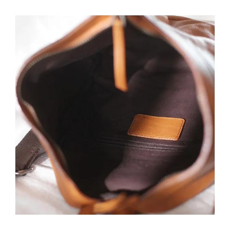 Cool Mens Womens Brown Leather Backpacks Triangel Sling Bag Black Leather One Shoulder Backpack for Womens