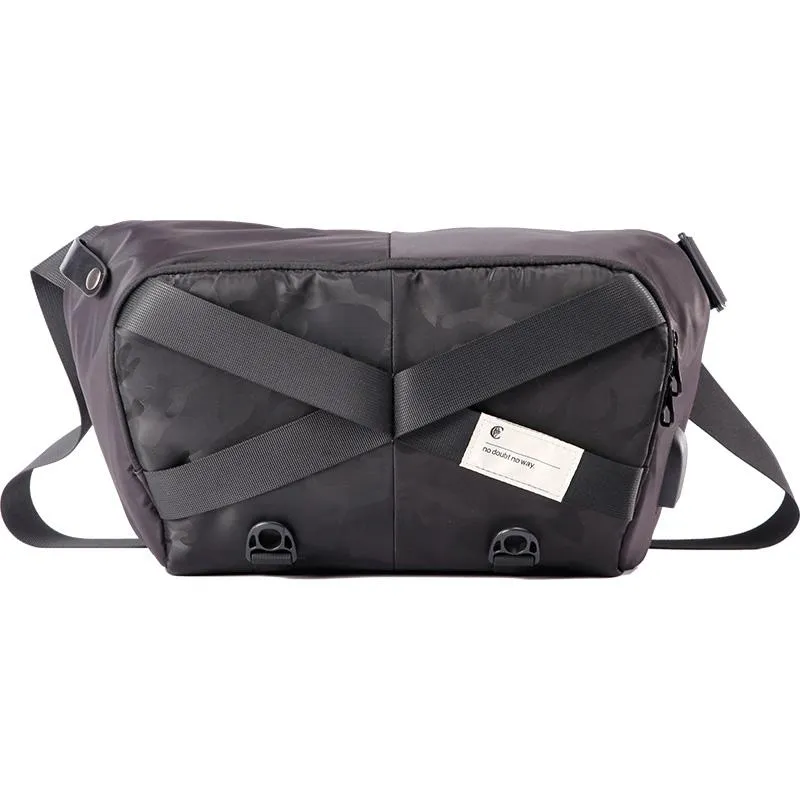 Cool Nylon Cloth Casual Men's Stitching Sling Bag Black One Shoulder Backpack Chest Side Bag For Men