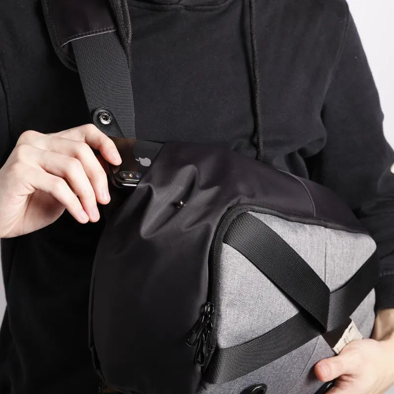 Cool Nylon Cloth Casual Men's Stitching Sling Bag Black One Shoulder Backpack Chest Side Bag For Men