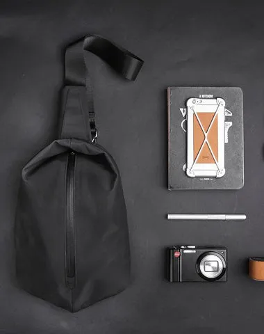 Cool OXFORD CLOTH PVC Men's Sling Bag Black One Shoulder Backpack For Men