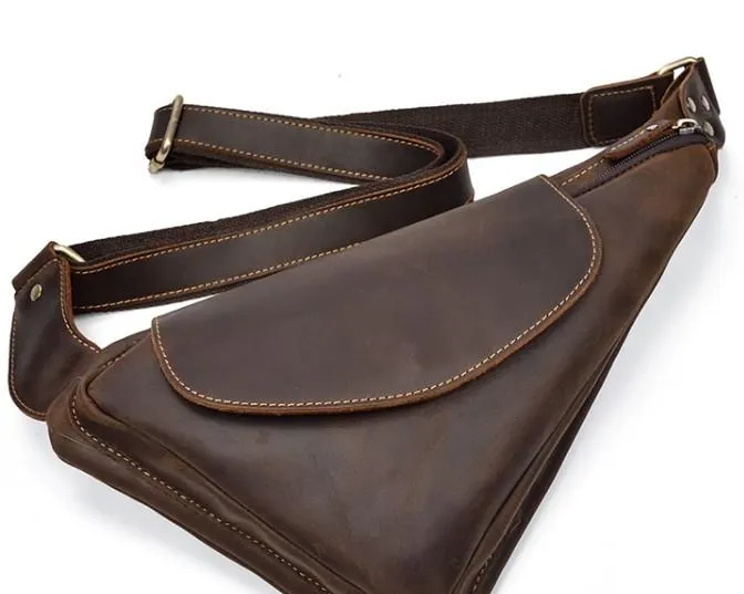 Cool Triangular Leather Mens Sling Bag Chest Bag Sling Crossbody Bag One Shoulder Backpack For Mens