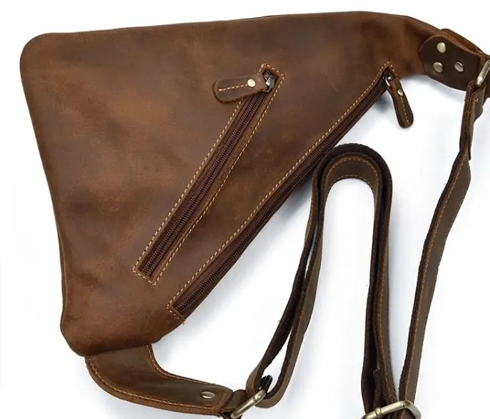 Cool Triangular Leather Mens Sling Bag Chest Bag Sling Crossbody Bag One Shoulder Backpack For Mens