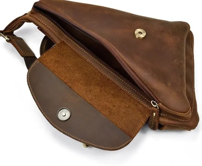 Cool Triangular Leather Mens Sling Bag Chest Bag Sling Crossbody Bag One Shoulder Backpack For Mens