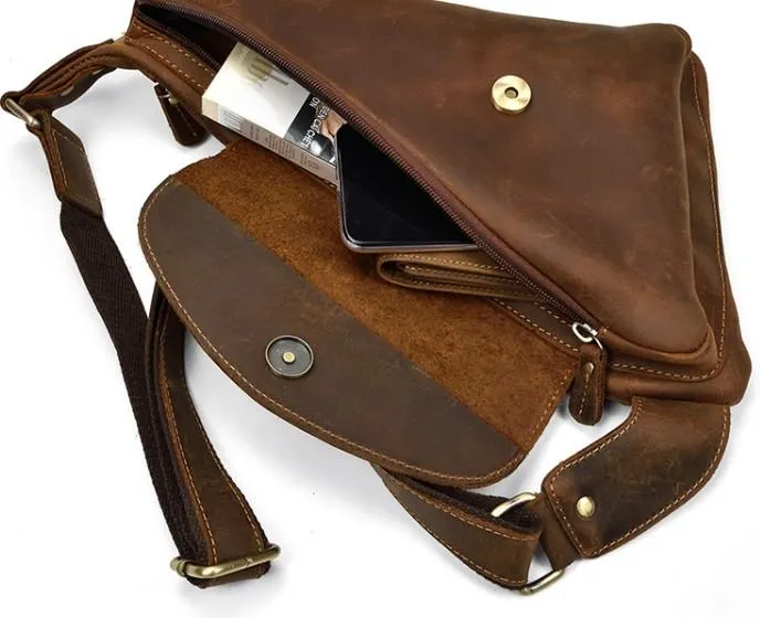Cool Triangular Leather Mens Sling Bag Chest Bag Sling Crossbody Bag One Shoulder Backpack For Mens