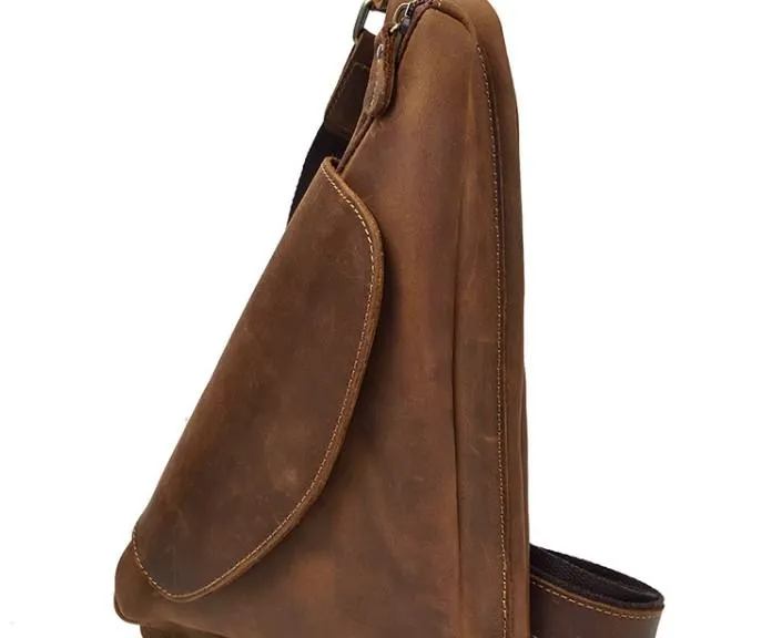 Cool Triangular Leather Mens Sling Bag Chest Bag Sling Crossbody Bag One Shoulder Backpack For Mens