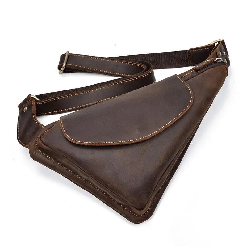 Cool Triangular Leather Mens Sling Bag Chest Bag Sling Crossbody Bag One Shoulder Backpack For Mens