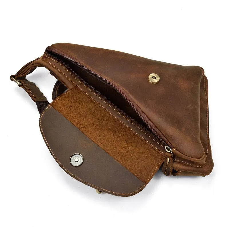 Cool Triangular Leather Mens Sling Bag Chest Bag Sling Crossbody Bag One Shoulder Backpack For Mens