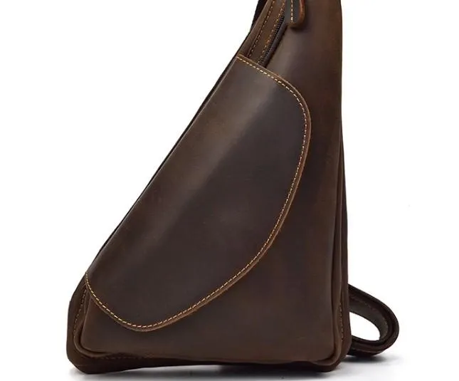 Cool Triangular Leather Mens Sling Bag Chest Bag Sling Crossbody Bag One Shoulder Backpack For Mens