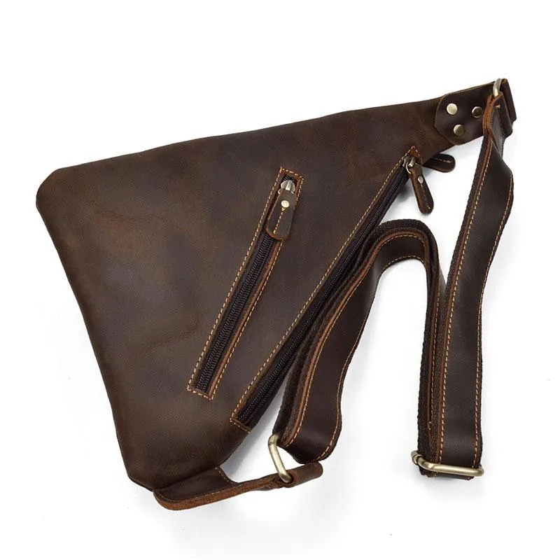 Cool Triangular Leather Mens Sling Bag Chest Bag Sling Crossbody Bag One Shoulder Backpack For Mens