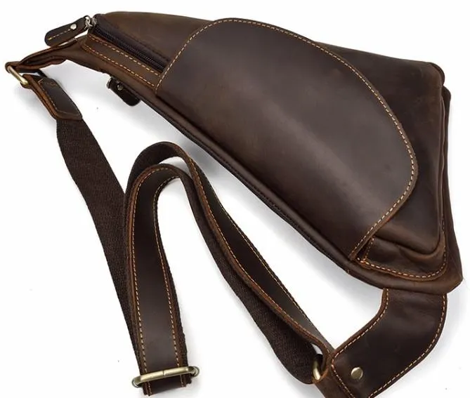 Cool Triangular Leather Mens Sling Bag Chest Bag Sling Crossbody Bag One Shoulder Backpack For Mens