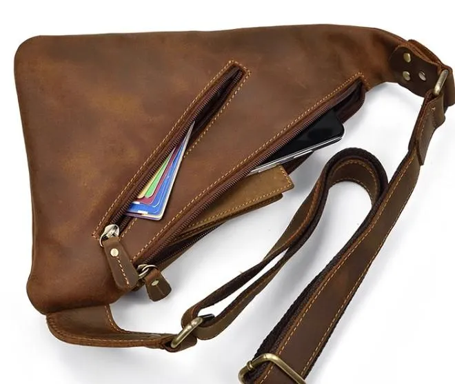 Cool Triangular Leather Mens Sling Bag Chest Bag Sling Crossbody Bag One Shoulder Backpack For Mens