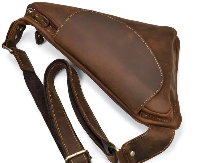 Cool Triangular Leather Mens Sling Bag Chest Bag Sling Crossbody Bag One Shoulder Backpack For Mens