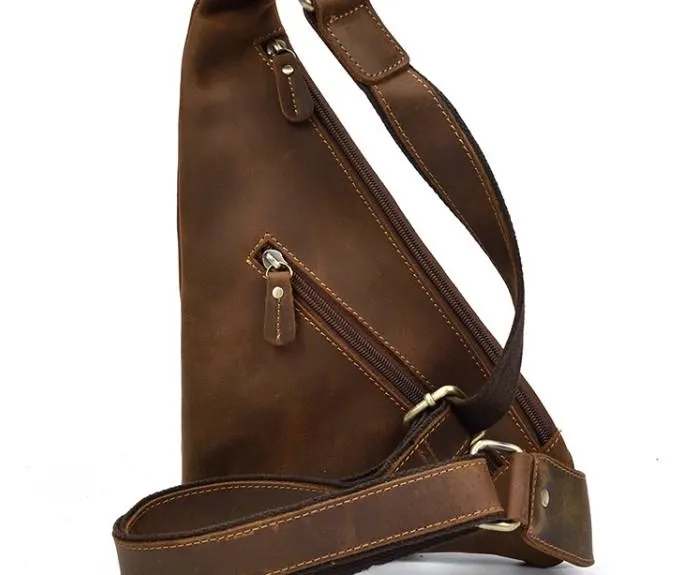 Cool Triangular Leather Mens Sling Bag Chest Bag Sling Crossbody Bag One Shoulder Backpack For Mens