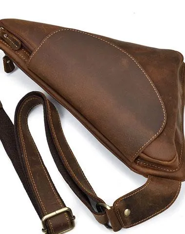 Cool Triangular Leather Mens Sling Bag Chest Bag Sling Crossbody Bag One Shoulder Backpack For Mens