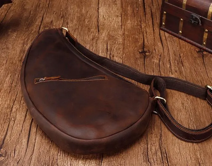 Cool Vintage Brown Leather Chest Bag Sling Bag Sling Crossbody Bag For Men