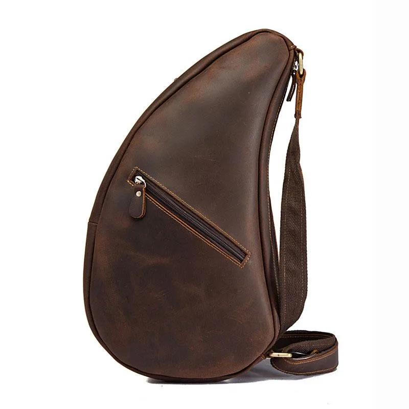 Cool Vintage Brown Leather Chest Bag Sling Bag Sling Crossbody Bag For Men