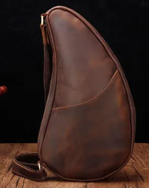 Cool Vintage Brown Leather Chest Bag Sling Bag Sling Crossbody Bag For Men