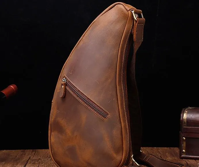 Cool Vintage Brown Leather Chest Bag Sling Bag Sling Crossbody Bag For Men